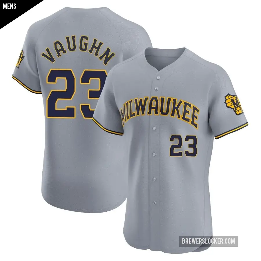 Men's Milwaukee Brewers ＃23 Greg Vaughn Elite Gray Road Jersey