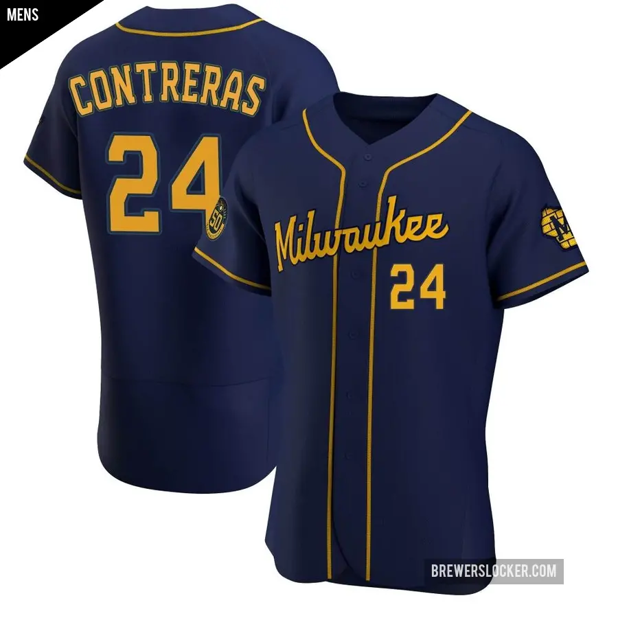 Men's Milwaukee Brewers ＃24 William Contreras Authentic Navy Alternate Jersey