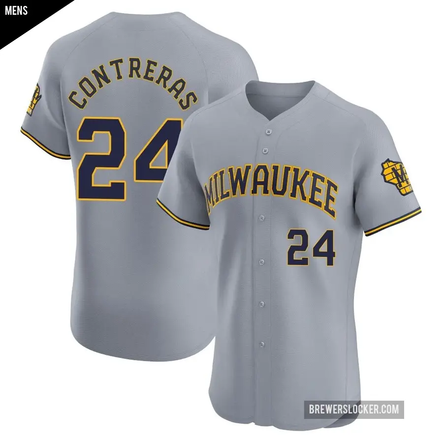 Men's Milwaukee Brewers ＃24 William Contreras Elite Gray Road Jersey