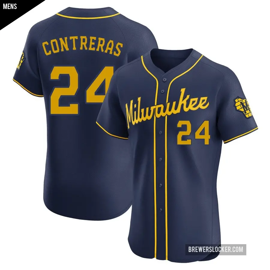 Men's Milwaukee Brewers ＃24 William Contreras Elite Navy Alternate Jersey