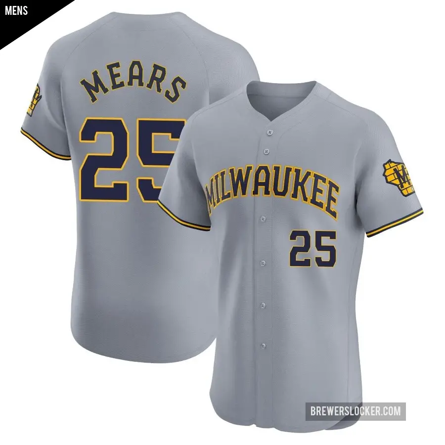 Men's Milwaukee Brewers ＃25 Nick Mears Elite Gray Road Jersey