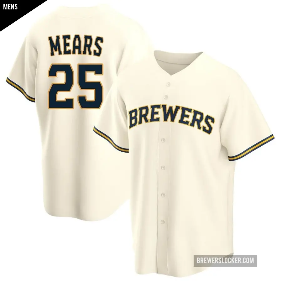 Men's Milwaukee Brewers ＃25 Nick Mears Replica Cream Home Jersey