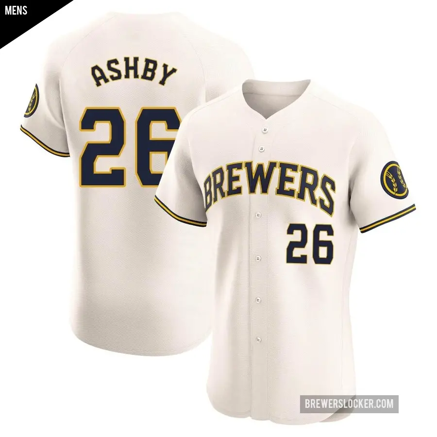 Men's Milwaukee Brewers ＃26 Aaron Ashby Elite Cream Home Jersey