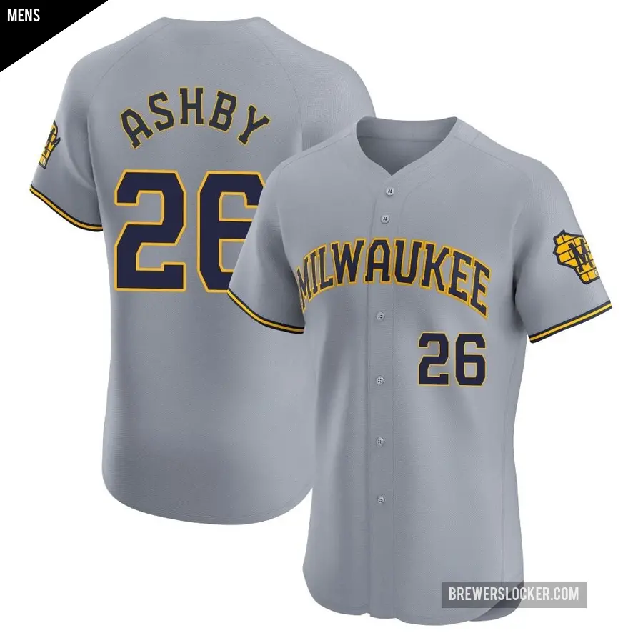 Men's Milwaukee Brewers ＃26 Aaron Ashby Elite Gray Road Jersey
