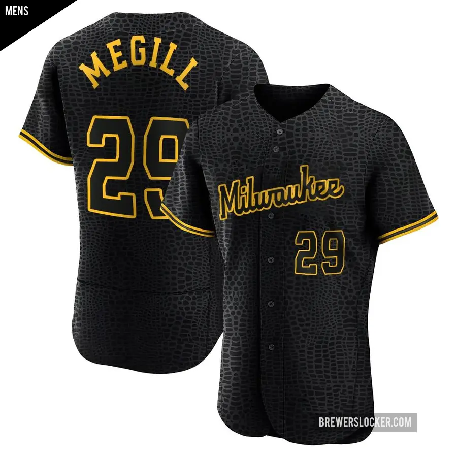 Men's Milwaukee Brewers ＃29 Trevor Megill Authentic Black Snake Skin City Jersey