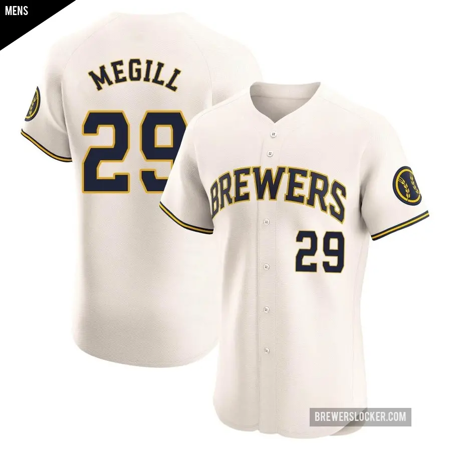 Men's Milwaukee Brewers ＃29 Trevor Megill Elite Cream Home Jersey