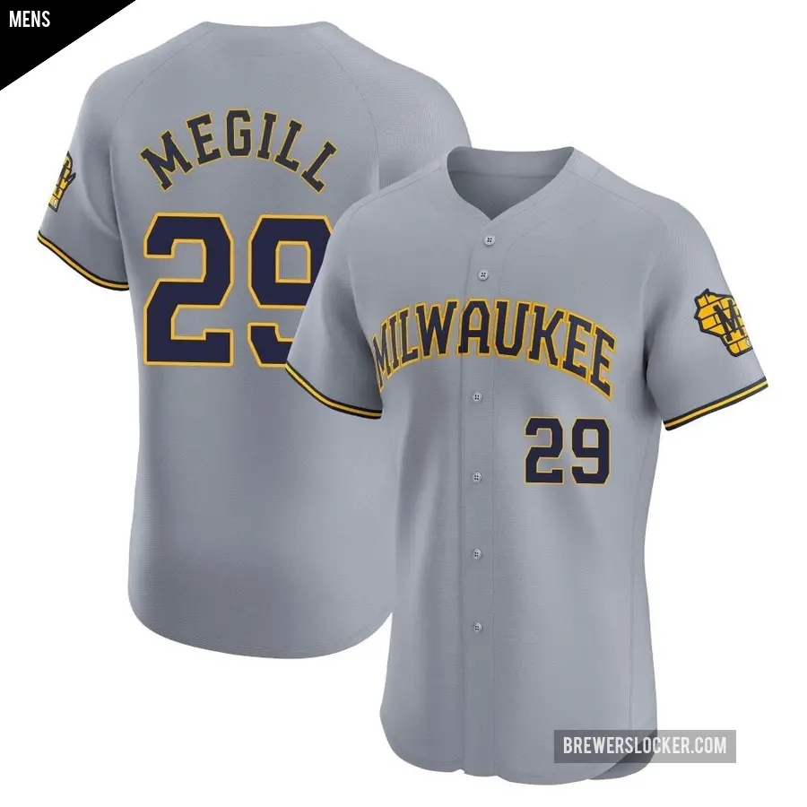 Men's Milwaukee Brewers ＃29 Trevor Megill Elite Gray Road Jersey