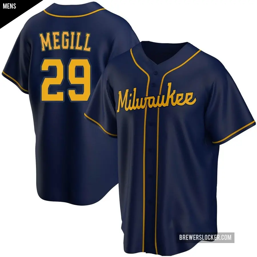 Men's Milwaukee Brewers ＃29 Trevor Megill Replica Navy Alternate Jersey