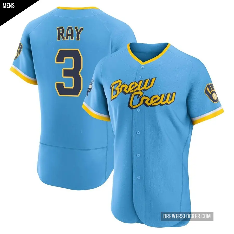 Men's Milwaukee Brewers ＃3 Corey Ray Authentic Blue Powder 2022 City Connect Jersey