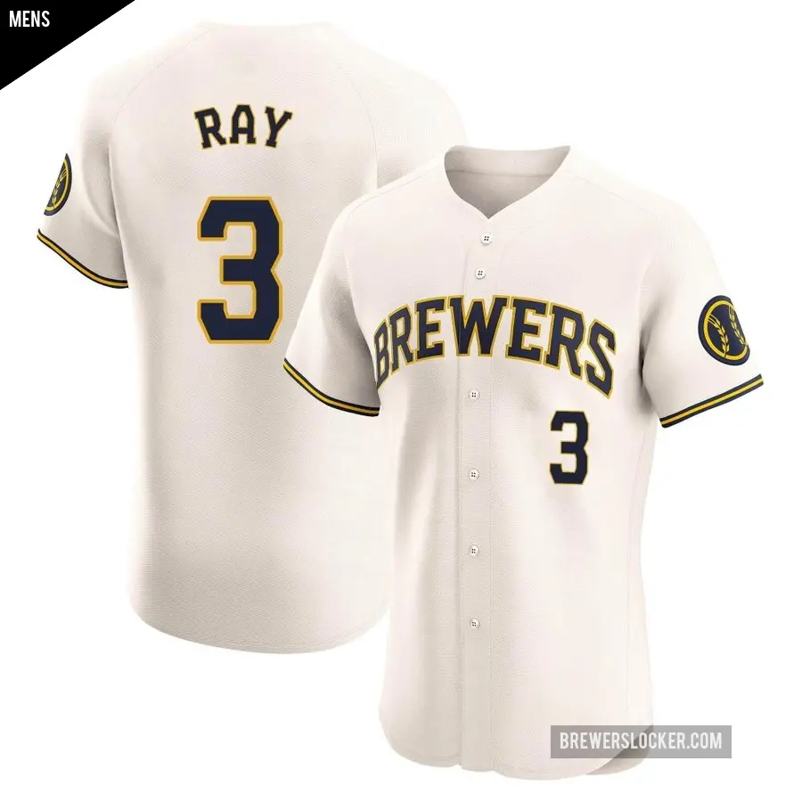 Men's Milwaukee Brewers ＃3 Corey Ray Elite Cream Home Jersey