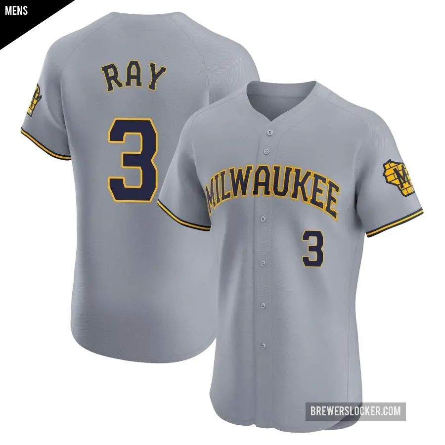 Men's Milwaukee Brewers ＃3 Corey Ray Elite Gray Road Jersey