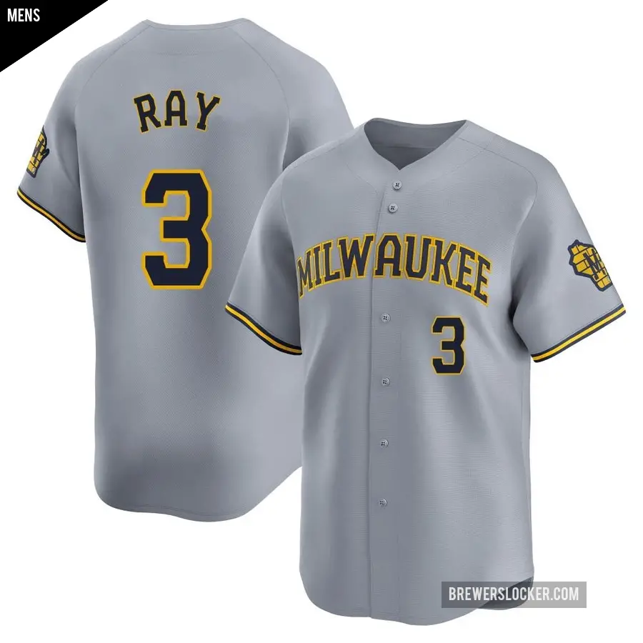 Men's Milwaukee Brewers ＃3 Corey Ray Limited Gray Away Jersey