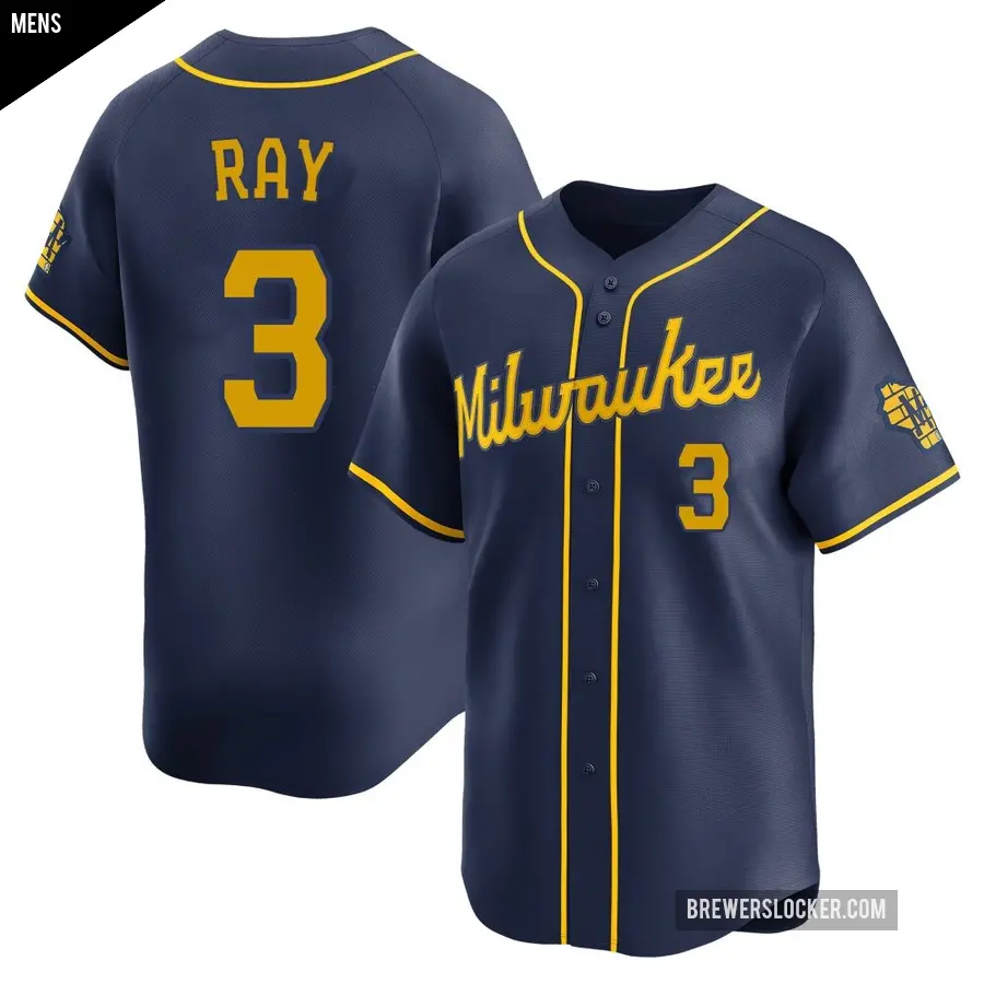 Men's Milwaukee Brewers ＃3 Corey Ray Limited Navy Alternate Jersey
