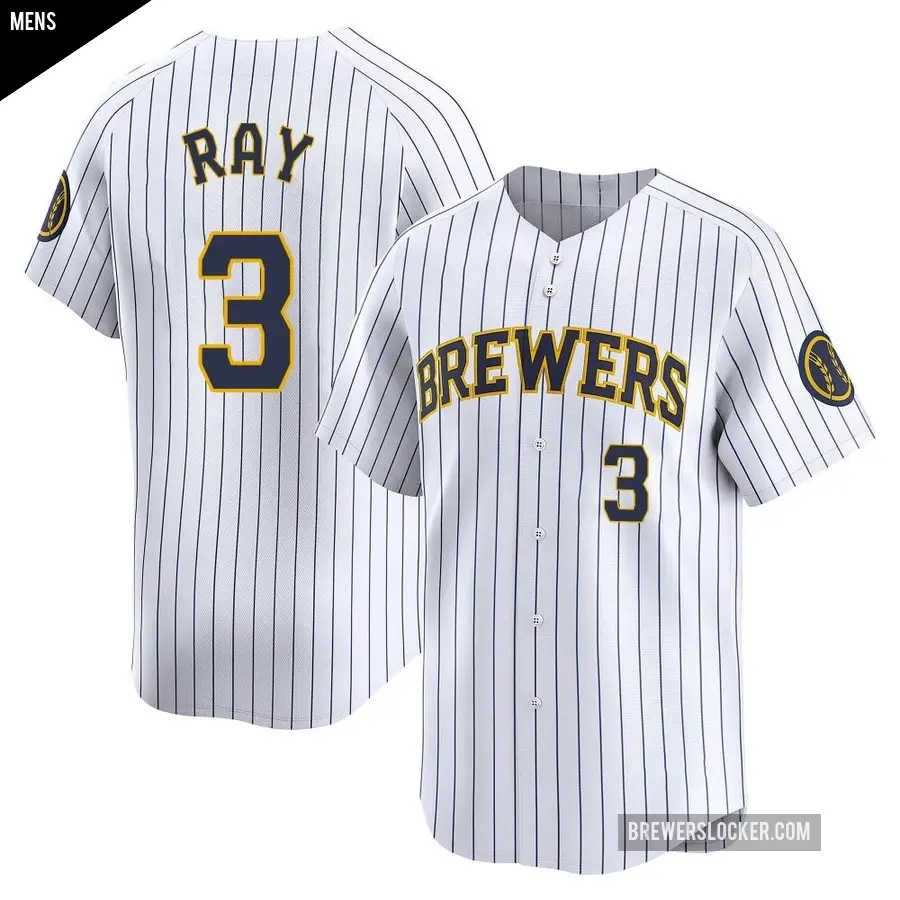 Men's Milwaukee Brewers ＃3 Corey Ray Limited White Alternate Jersey