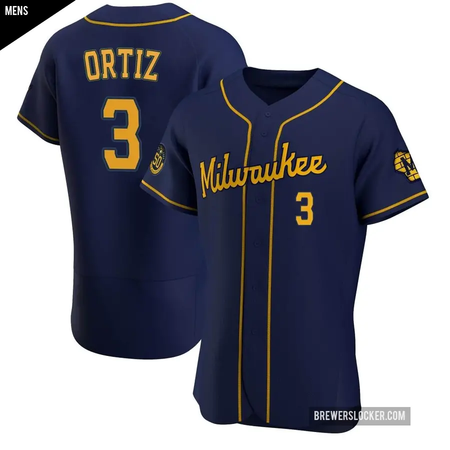 Men's Milwaukee Brewers ＃3 Joey Ortiz Authentic Navy Alternate Jersey
