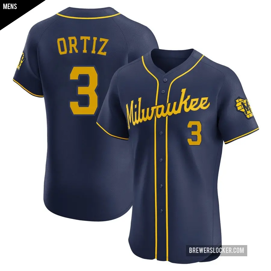 Men's Milwaukee Brewers ＃3 Joey Ortiz Elite Navy Alternate Jersey