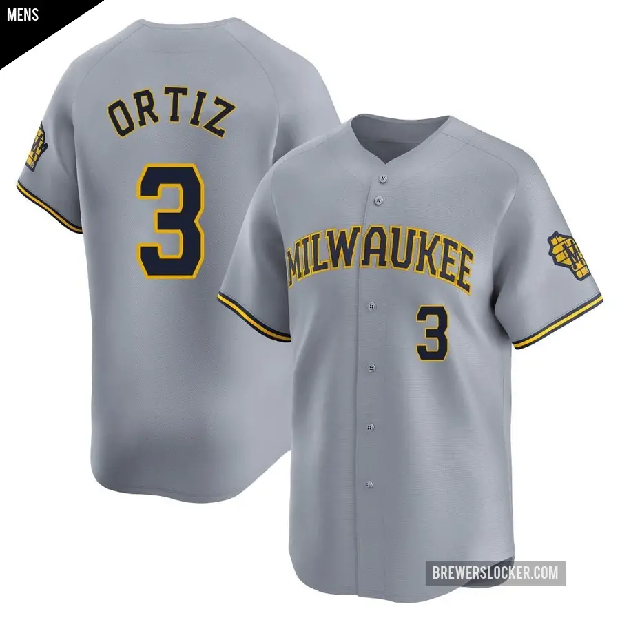 Men's Milwaukee Brewers ＃3 Joey Ortiz Limited Gray Away Jersey