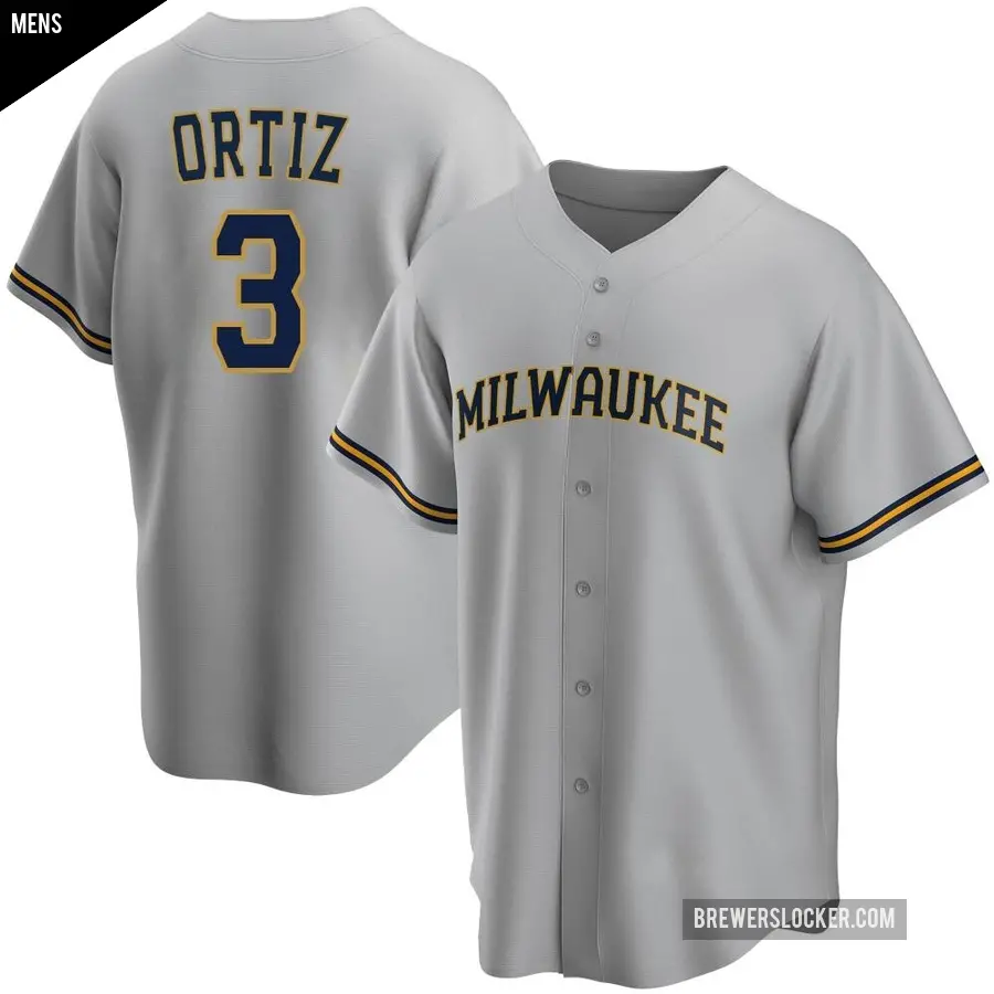 Men's Milwaukee Brewers ＃3 Joey Ortiz Replica Gray Road Jersey