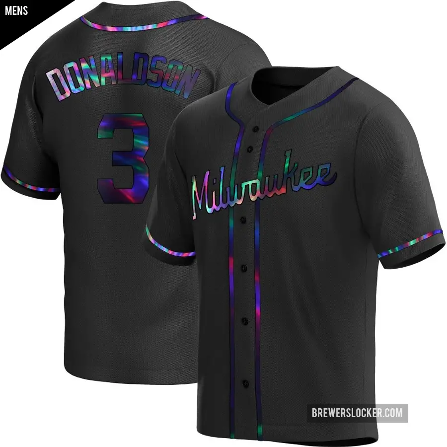 Men's Milwaukee Brewers ＃3 Josh Donaldson Replica Black Holographic Alternate Jersey