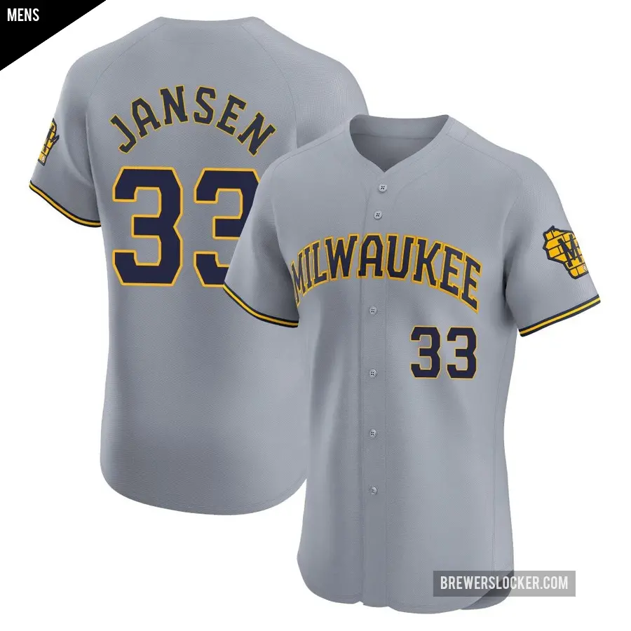Men's Milwaukee Brewers ＃33 Danny Jansen Elite Gray Road Jersey