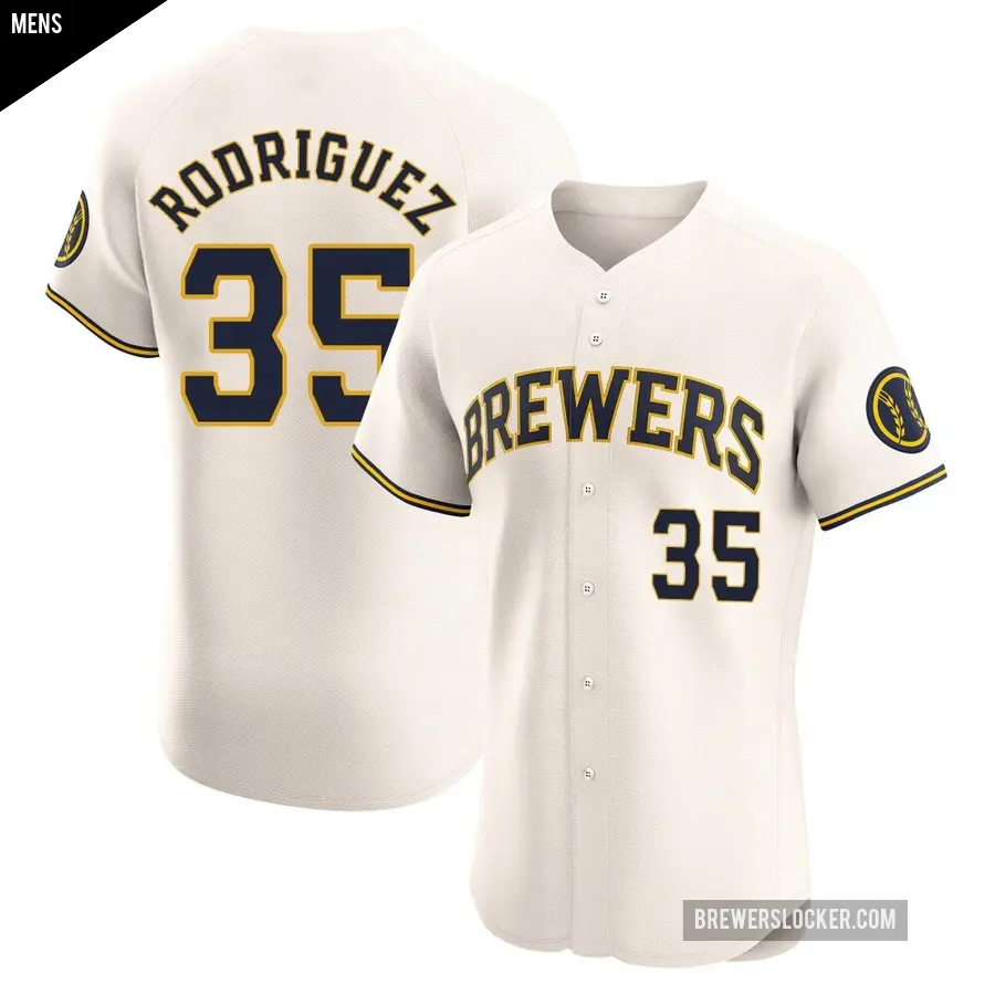 Men's Milwaukee Brewers ＃35 Elvin Rodriguez Elite Cream Home Jersey