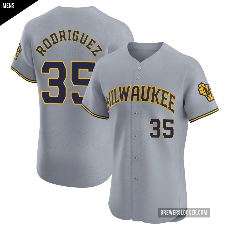 Men's Milwaukee Brewers ＃35 Elvin Rodriguez Elite Gray Road Jersey