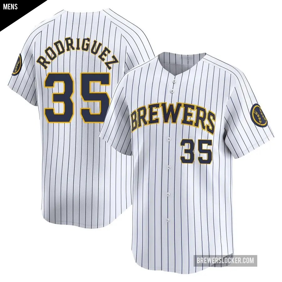 Men's Milwaukee Brewers ＃35 Elvin Rodriguez Limited White Alternate Jersey