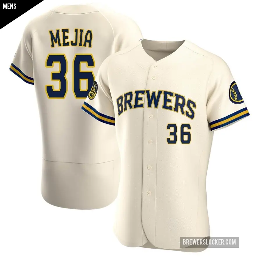 Men's Milwaukee Brewers ＃36 J.C. Mejia Authentic Cream Home Jersey