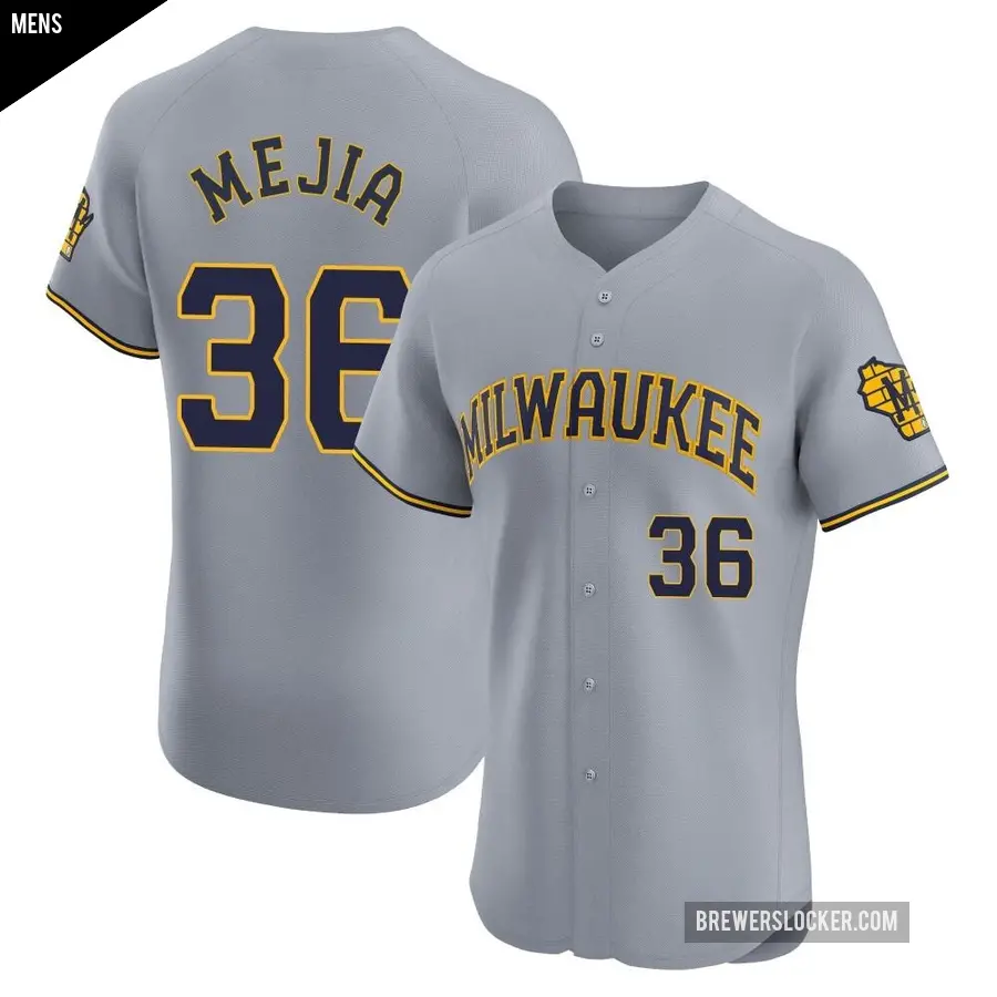 Men's Milwaukee Brewers ＃36 J.C. Mejia Elite Gray Road Jersey