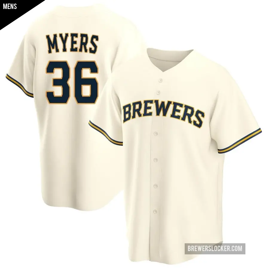 Men's Milwaukee Brewers ＃36 Tobias Myers Replica Cream Home Jersey