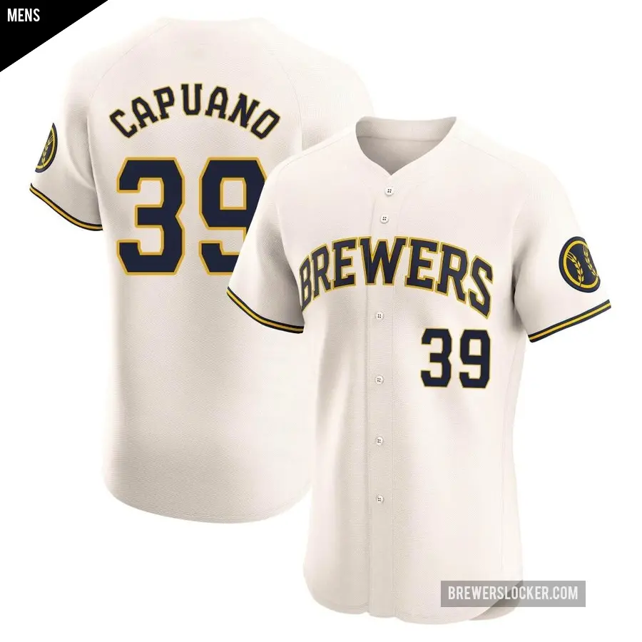 Men's Milwaukee Brewers ＃39 Chris Capuano Elite Cream Home Jersey