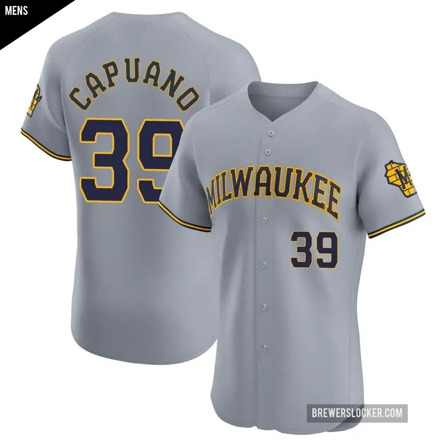 Men's Milwaukee Brewers ＃39 Chris Capuano Elite Gray Road Jersey