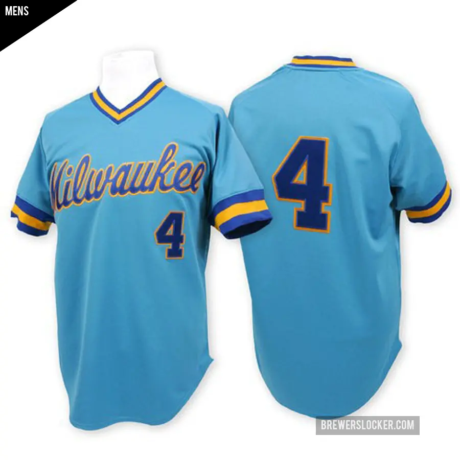 Men's Milwaukee Brewers ＃4 Paul Molitor Replica Blue Throwback Jersey