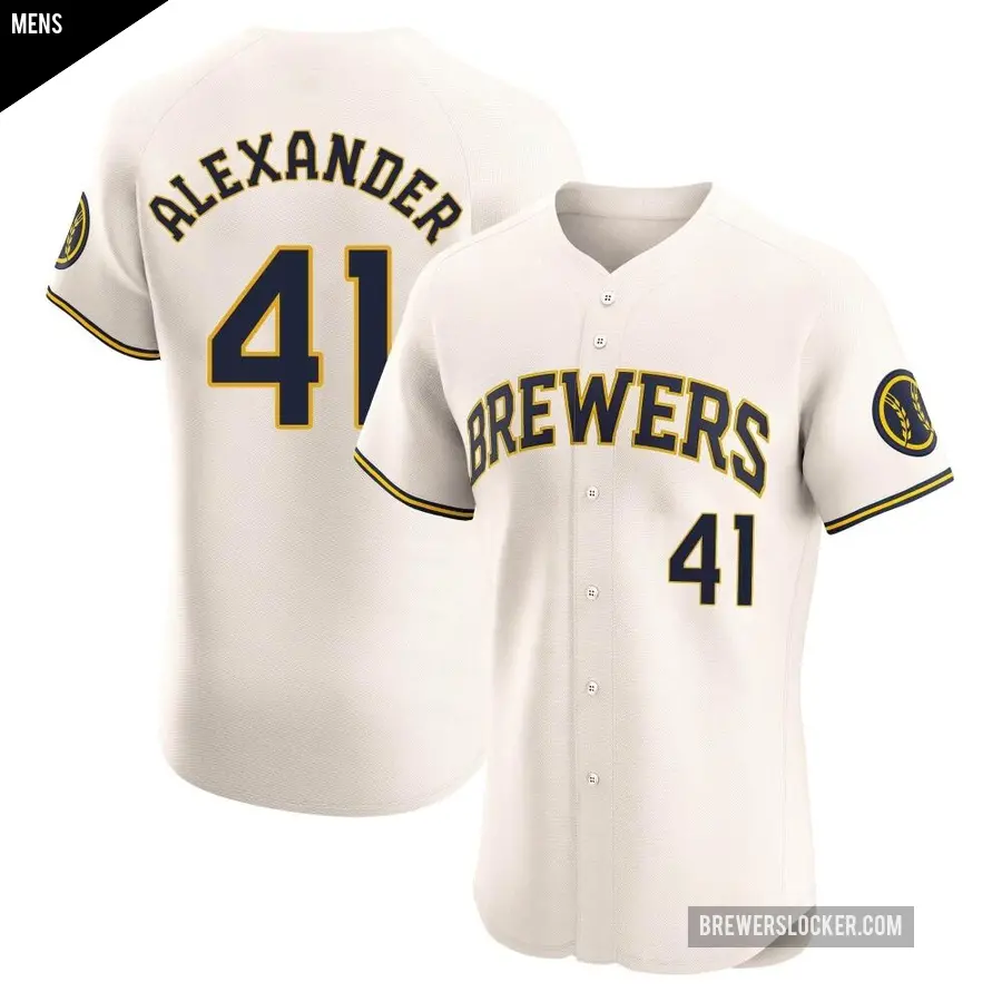Men's Milwaukee Brewers ＃41 Jason Alexander Elite Cream Home Jersey