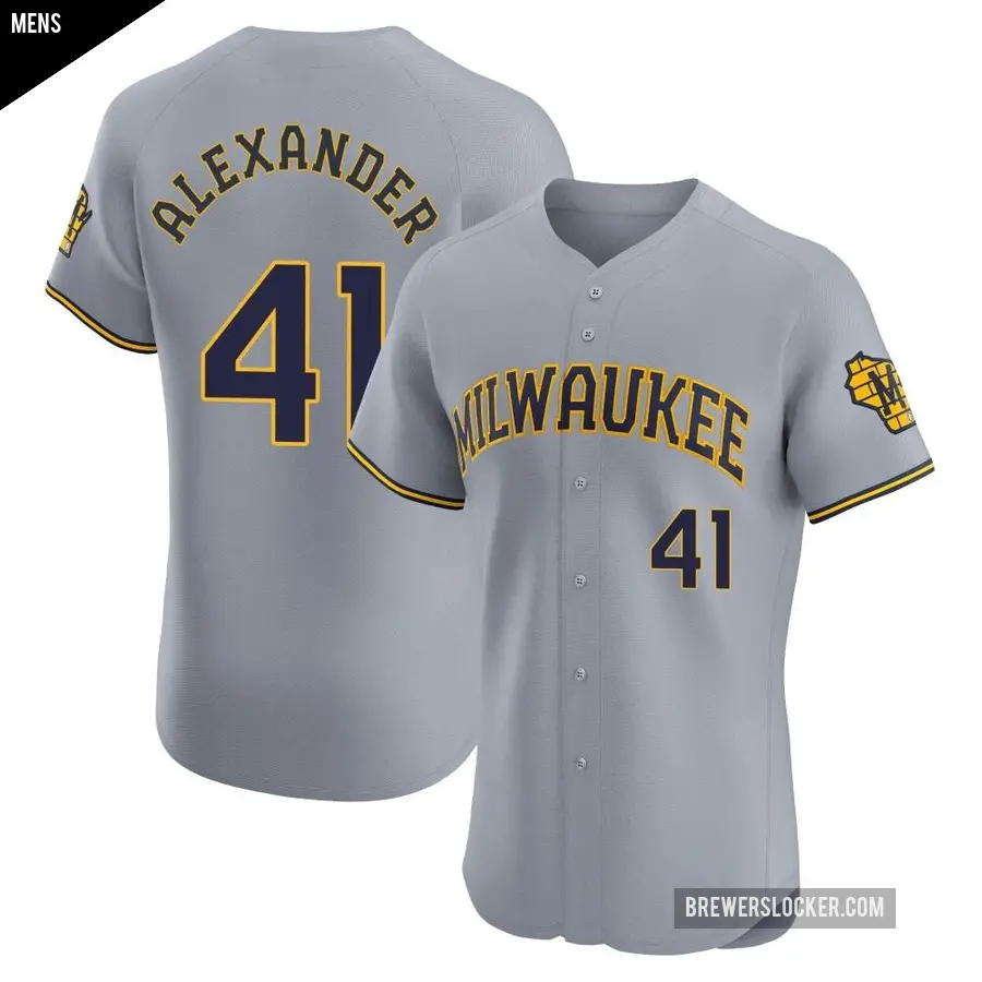 Men's Milwaukee Brewers ＃41 Jason Alexander Elite Gray Road Jersey