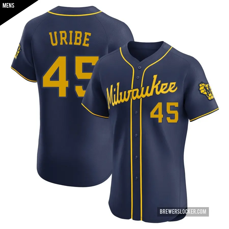 Men's Milwaukee Brewers ＃45 Abner Uribe Elite Navy Alternate Jersey