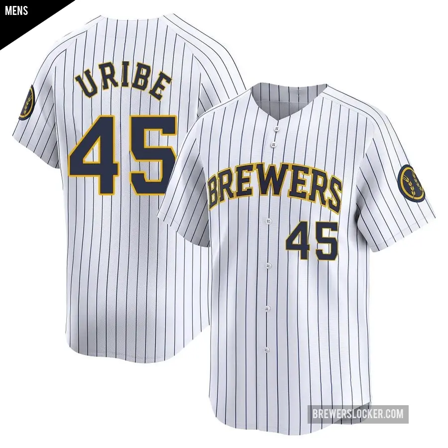 Men's Milwaukee Brewers ＃45 Abner Uribe Limited White Alternate Jersey