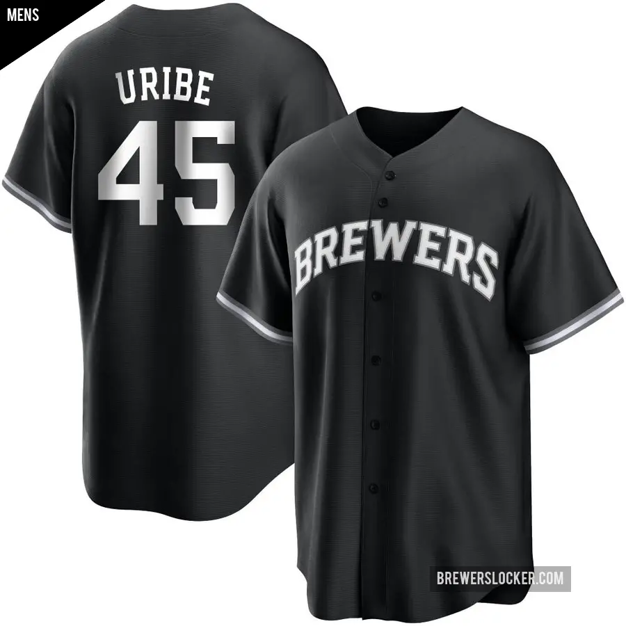 Men's Milwaukee Brewers ＃45 Abner Uribe Replica Black/White Jersey