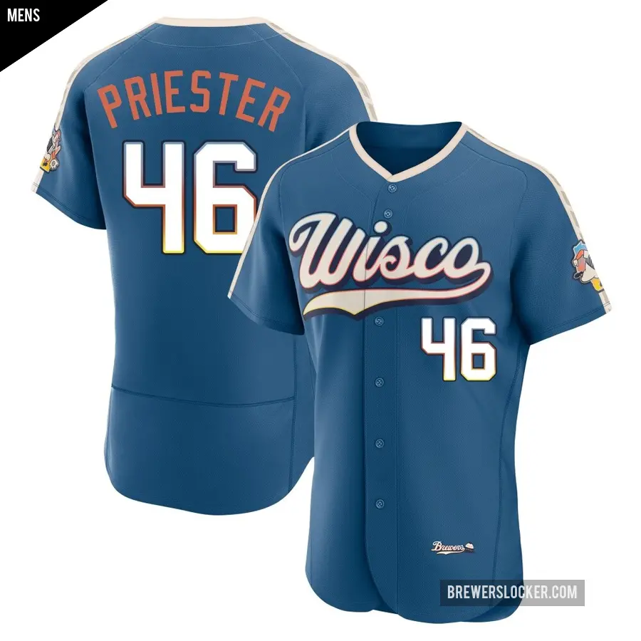 Men's Milwaukee Brewers ＃46 Quinn Priester Authentic Blue Mineral 2026 City Connect Stadium Jersey