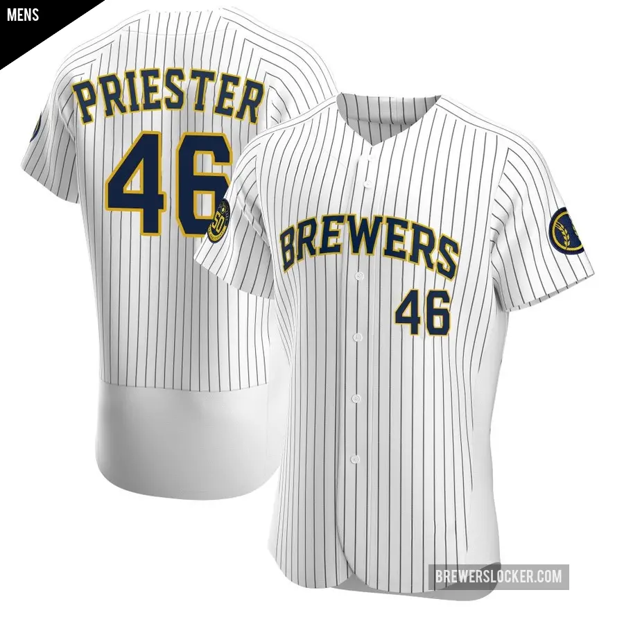 Men's Milwaukee Brewers ＃46 Quinn Priester Authentic White Alternate Jersey