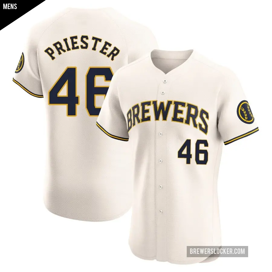 Men's Milwaukee Brewers ＃46 Quinn Priester Elite Cream Home Jersey