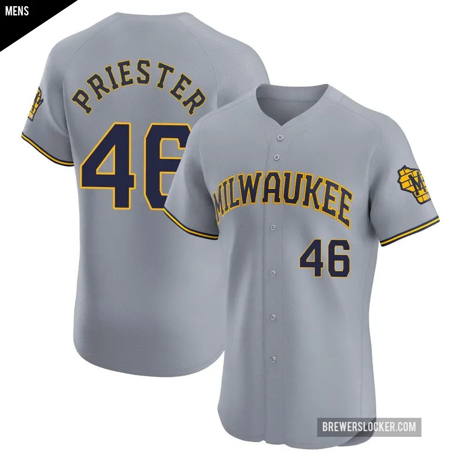 Men's Milwaukee Brewers ＃46 Quinn Priester Elite Gray Road Jersey