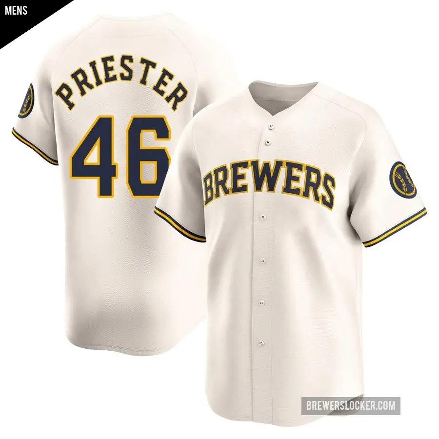 Men's Milwaukee Brewers ＃46 Quinn Priester Limited Cream Home Jersey