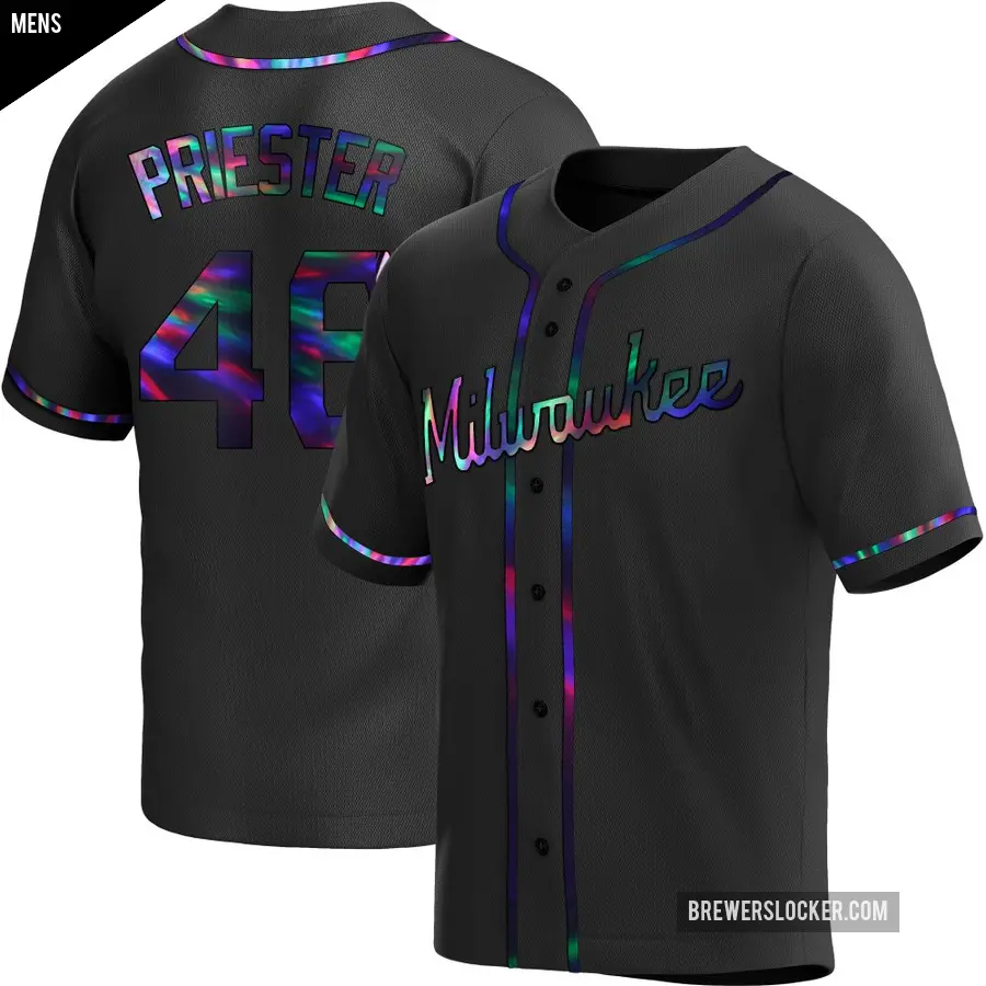 Men's Milwaukee Brewers ＃46 Quinn Priester Replica Black Holographic Alternate Jersey