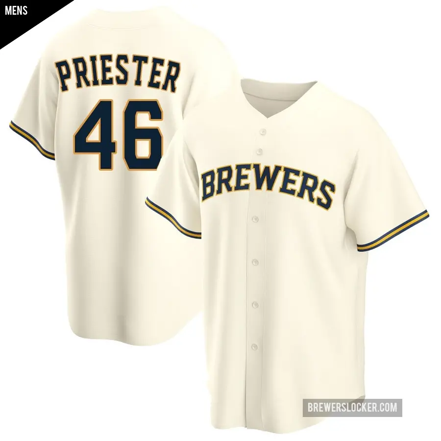 Men's Milwaukee Brewers ＃46 Quinn Priester Replica Cream Home Jersey