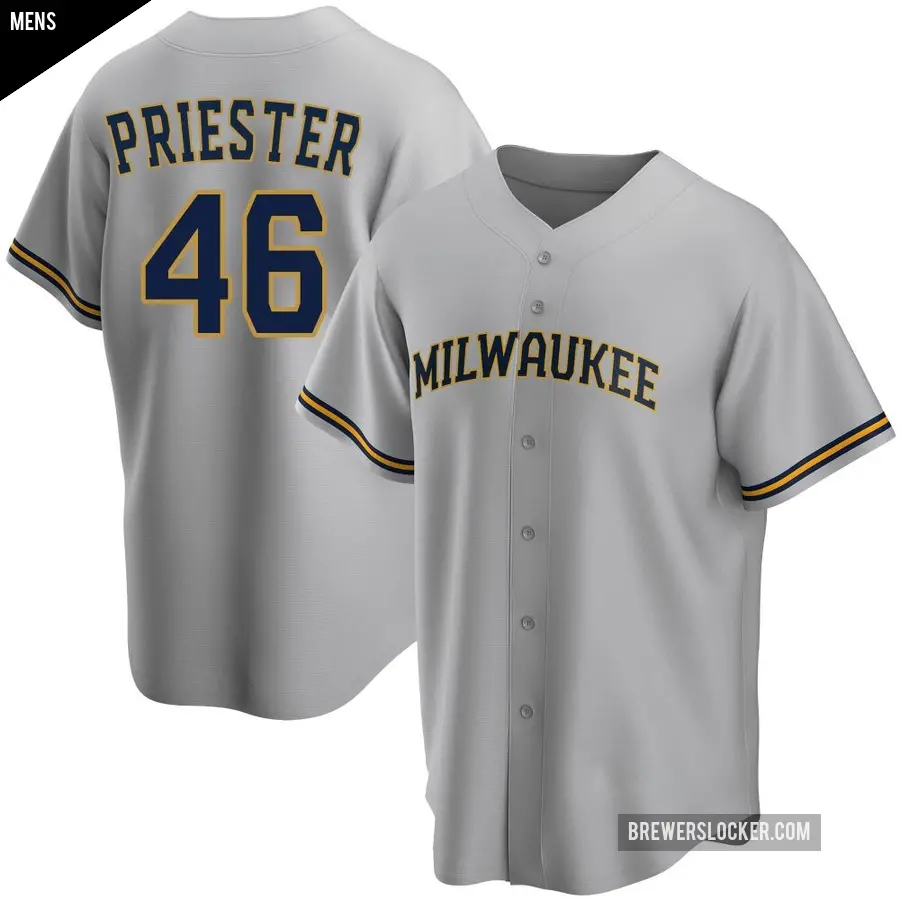 Men's Milwaukee Brewers ＃46 Quinn Priester Replica Gray Road Jersey