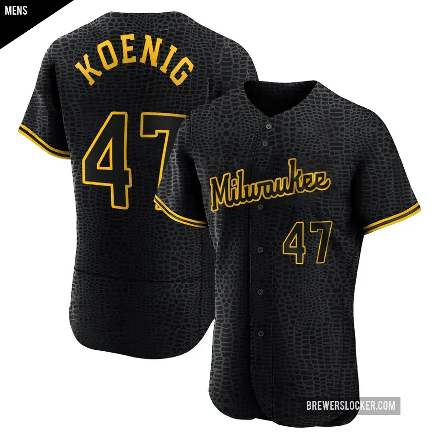 Men's Milwaukee Brewers ＃47 Jared Koenig Authentic Black Snake Skin City Jersey