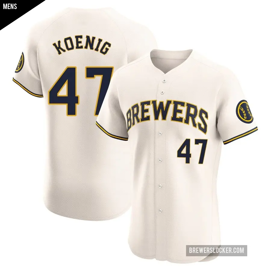 Men's Milwaukee Brewers ＃47 Jared Koenig Elite Cream Home Jersey