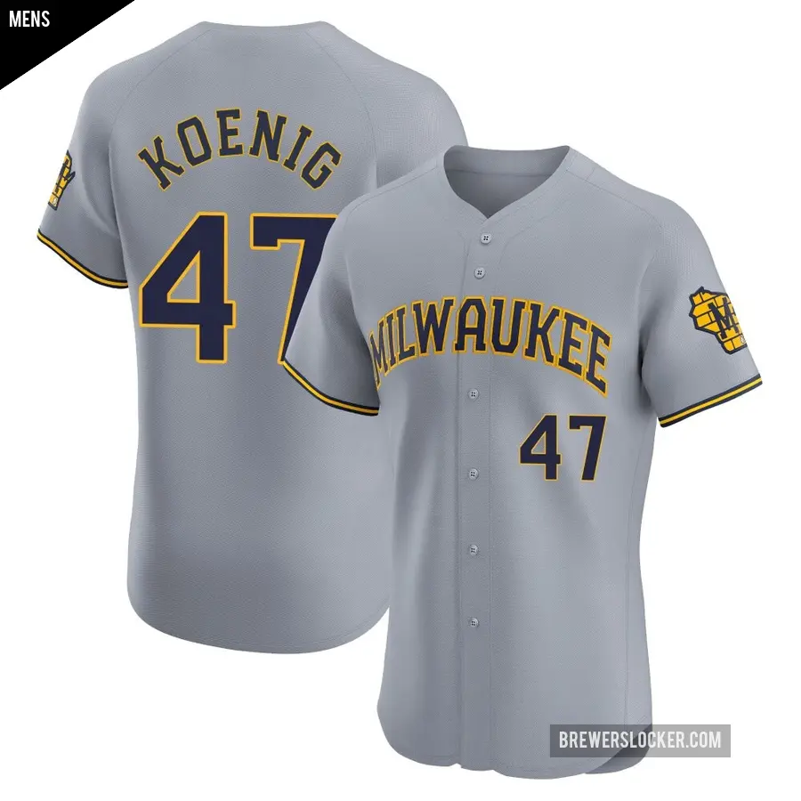 Men's Milwaukee Brewers ＃47 Jared Koenig Elite Gray Road Jersey