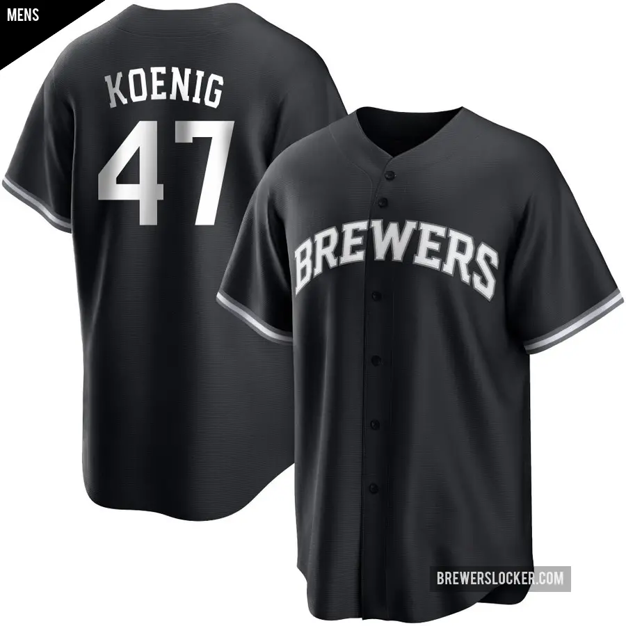 Men's Milwaukee Brewers ＃47 Jared Koenig Replica Black/White Jersey